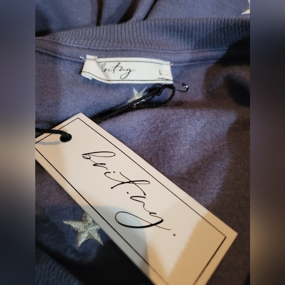 NWT Britay Sweater Womens Blue White Stars Embroidery Sweater Size L - Picture 2 of 4